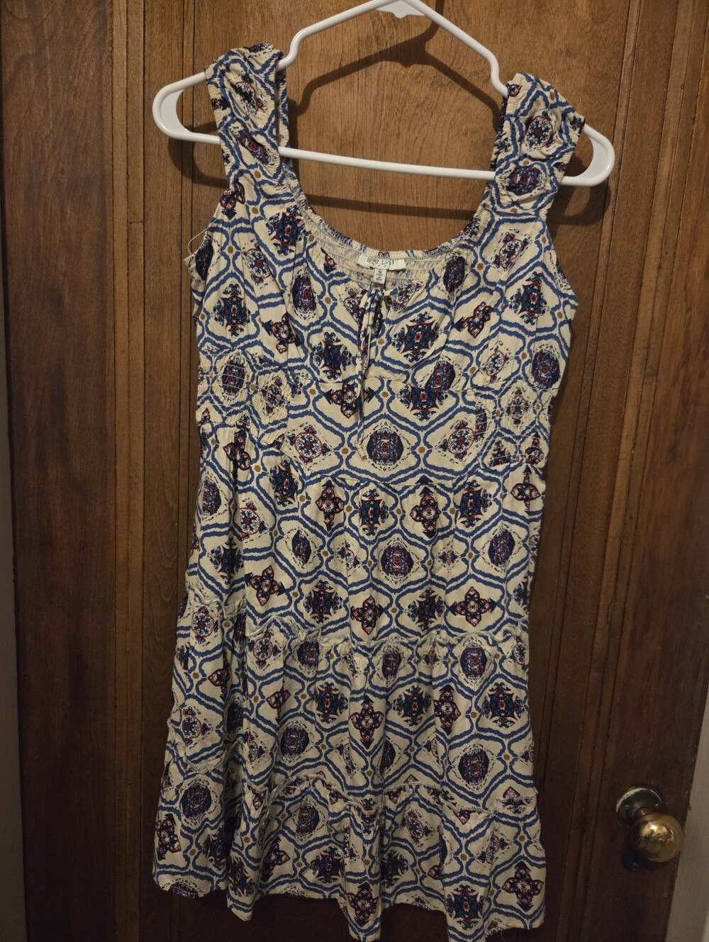 Sleeveless Blue & Cream Printed Midi Dress